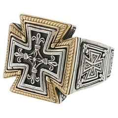 KONSTANTINO 925 Sterling Silver & 18K Gold Zeus Cross Ring Size 11