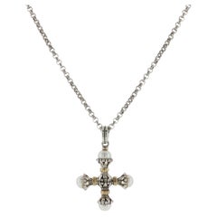 KONSTANTINO 925 Silver & 18K Gold Clas Cultured Pearl Cross Pendant Necklace 18"
