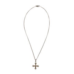 KONSTANTINO 925 Silver & 18K Gold Clas Cultured Pearl Cross Pendant Necklace 18"