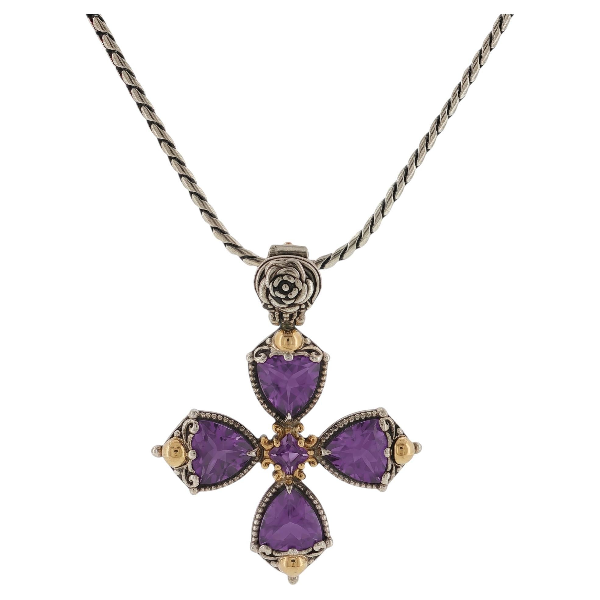 Pre-owned Konstantino 925 Silver & 18k Gold Gen K 2 Amethyst Cross Pendant Necklace In Purple