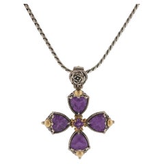 KONSTANTINO 925 Silver & 18K Gold Gen K 2 Amethyst Cross Pendant Necklace