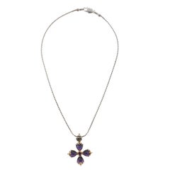 KONSTANTINO 925 Silver & 18K Gold Gen K 2 Amethyst Cross Pendant Necklace