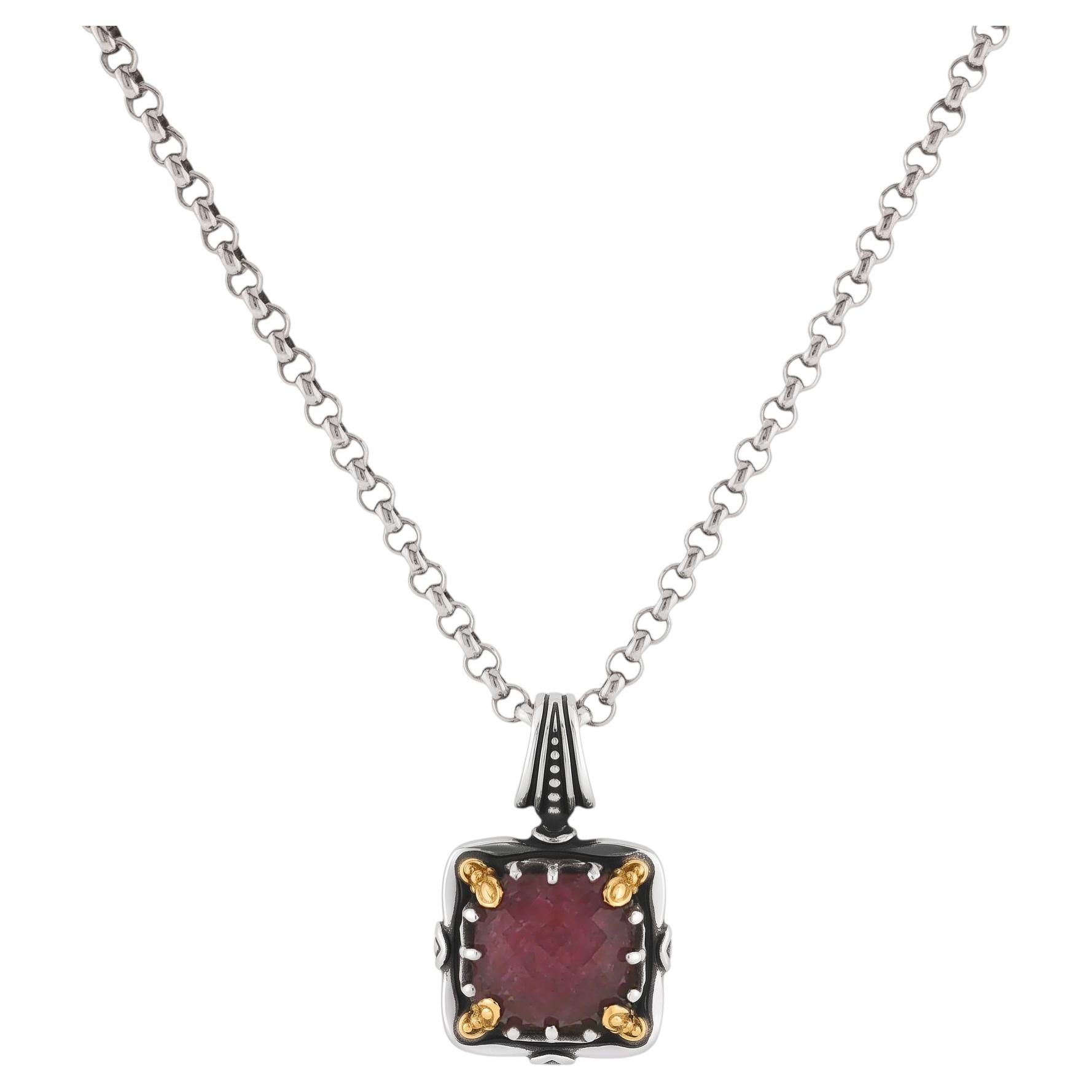 Pre-owned Konstantino 925 Sterling Silver 18k Gold Gem K Ruby Doublet Pendant Necklace 18" In Multiple