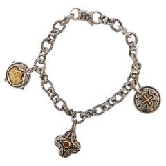 Konstantino 925 Sterling Silver & 18K Gold Corundum Link Charm Bracelet Size 7"