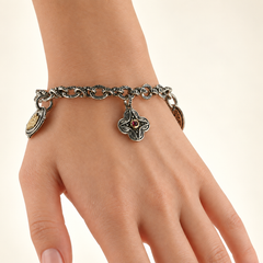 Konstantino 925 Sterling Silver & 18K Gold Corundum Link Charm Bracelet Size 7"