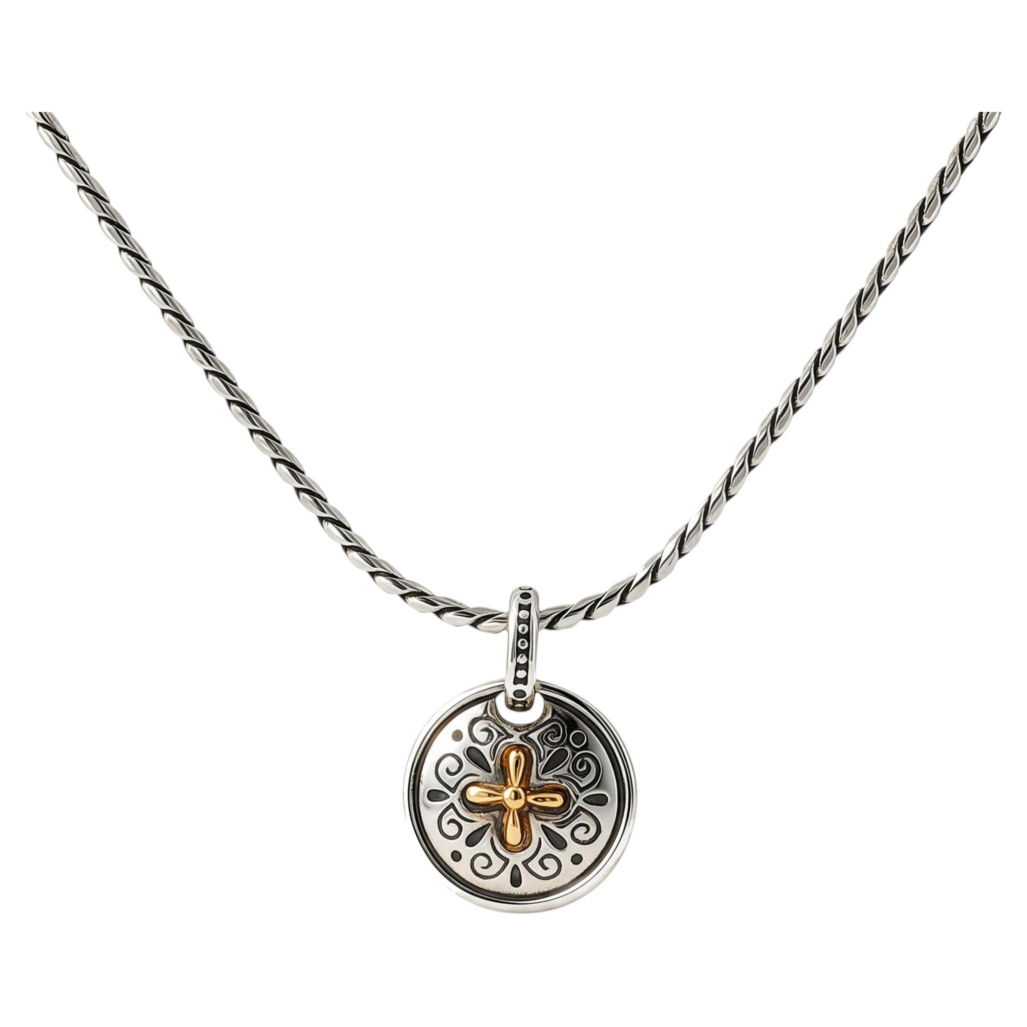 Pre-owned Konstantino 925 Sterling Silver 18k Gold Dome Cross Pendant Necklace Size 18" In Multiple