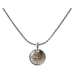 KONSTANTINO 925 Sterling Silver 18K Gold Dome Cross Pendant Necklace Size 18"