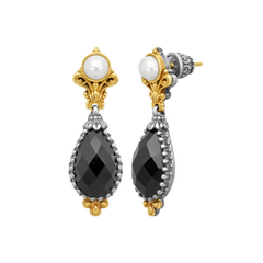 Konstantino Ohrringe aus 925er Silber und 18-karätigem Gelbgold mit schwarzem Onyx und Perlen aus der „Nykta“-Kollektion