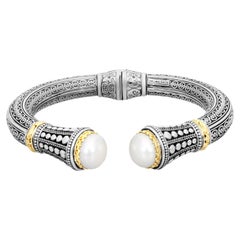 Bracelet rigide Konstantino en argent 925 et or 18 carats avec perle de culture, taille 6,5 pouces