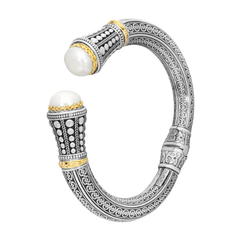 Bracelet rigide Konstantino en argent 925 et or 18 carats avec perle de culture, taille 6,5 pouces