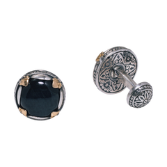 KONSTANTINO - Gemelli in argento sterling 925 con doppio occhio di falco e oro 18 carati, con motivo di Efesto