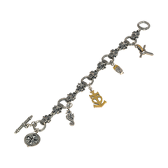 Konstantino 925 Sterling Silver & 18K Gold Gaia Link Charm Bracelet Size 6.5"