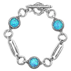 Konstantino 925 Sterling Silver Ultra MOP & Opal Doublet Link Bracelet Size 7"