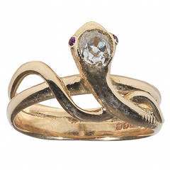 Russian Ruby Diamond Set Gold Snake Ring