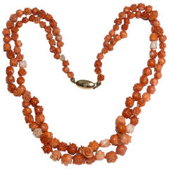 Antique Coral Flower Necklace