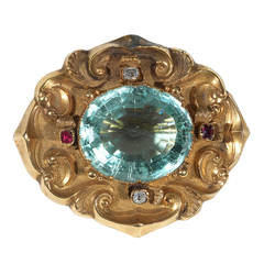 Late Victorian Aquamarine Gold Brooch Pendant