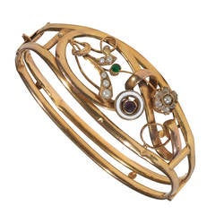 Antique Gold Floral Bangle Bracelet 1
