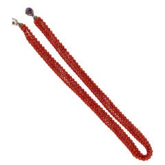 Triple Strand Coral Bead Necklace