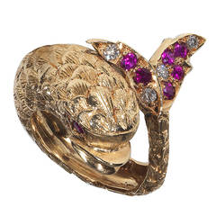 Vintage Ruby Diamond Gold Dolphin Ring