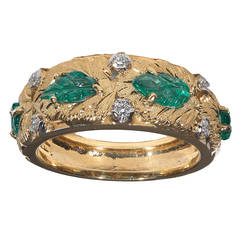 Emerald Diamond Gold Leaves Ring