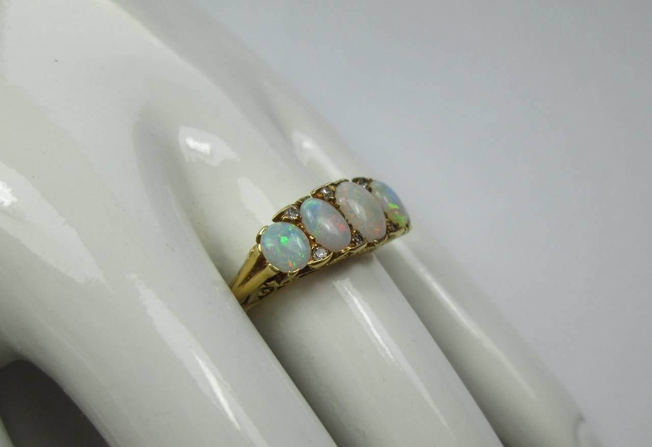 Victorian Antique Opal Diamond Five Stone Ring