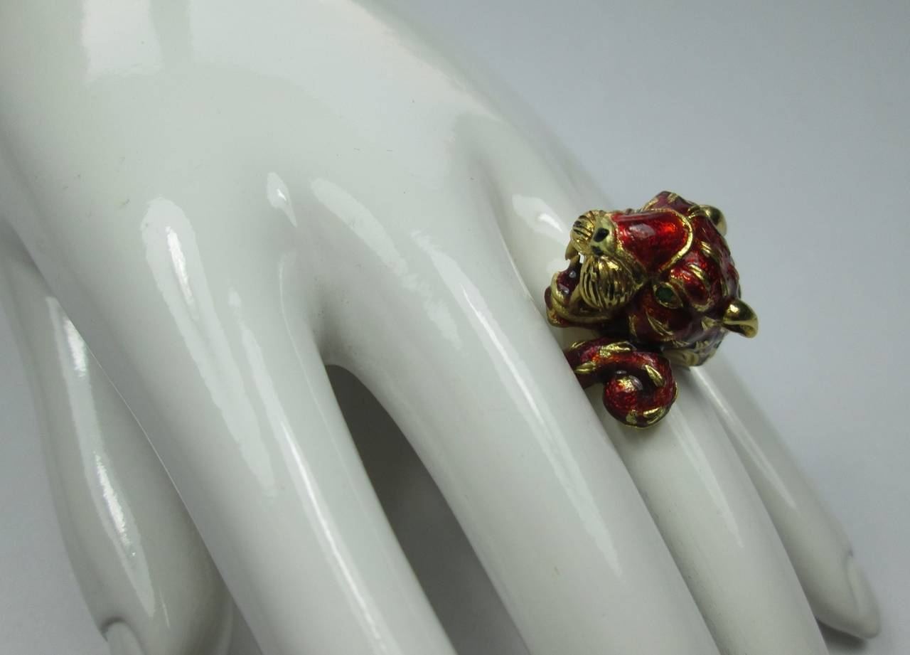 Enamel Emerald Gold Panther Ring by Frascarolo