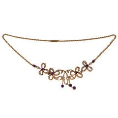 Victorian Pearl Amethyst Gold Bow Necklace Victorian Pearl Amethyst Gold Bow Necklace