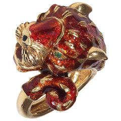 Enamel Emerald Gold Panther Ring by Frascarolo