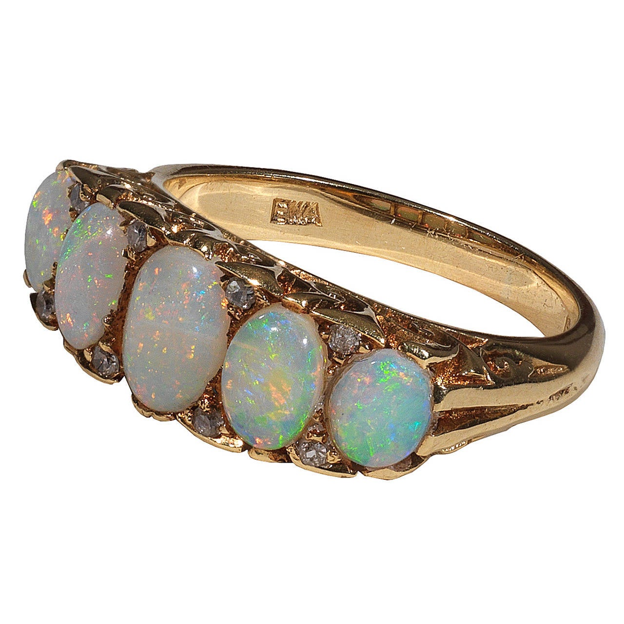 Antique Opal Diamond Five Stone Ring