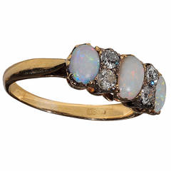 Opal Diamond Gold Three Stone Ring