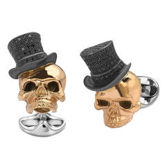 Deakin & Francis Black Spinel Gold Skull and Top Hat Cufflinks