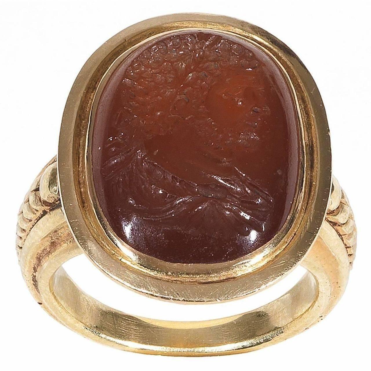 Antique 17th Century Intaglio Garnet Gold Ring