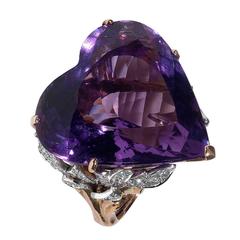 Amethyst Diamond Gold Heart Ring 5