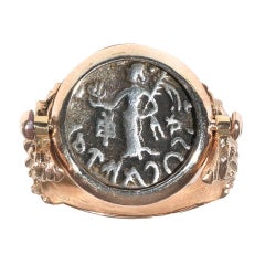 Antique Gold Swivel Ring Set with a Greek Coin 1
