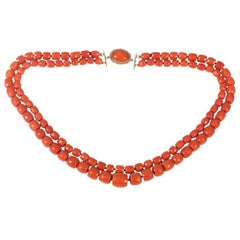 Two Row Antique Coral Bead Necklace