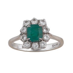 Diamond Emerald White Gold Cluster Ring