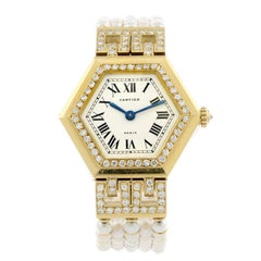 Cartier Yellow Gold Diamond Pearl Quartz Wristwatch