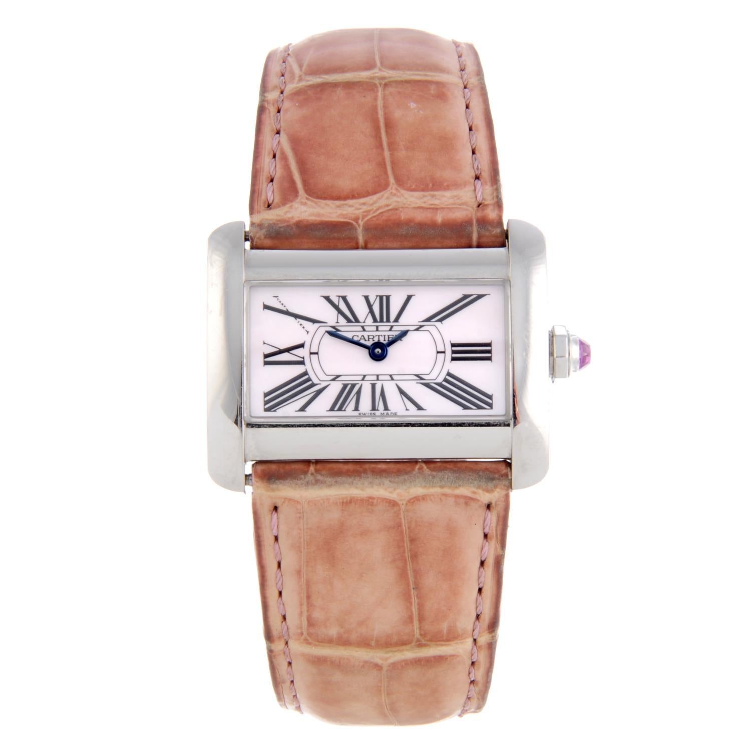 Cartier Tank Divan Wristwatch Mother of Pearl Dial Stainless Steel Case
