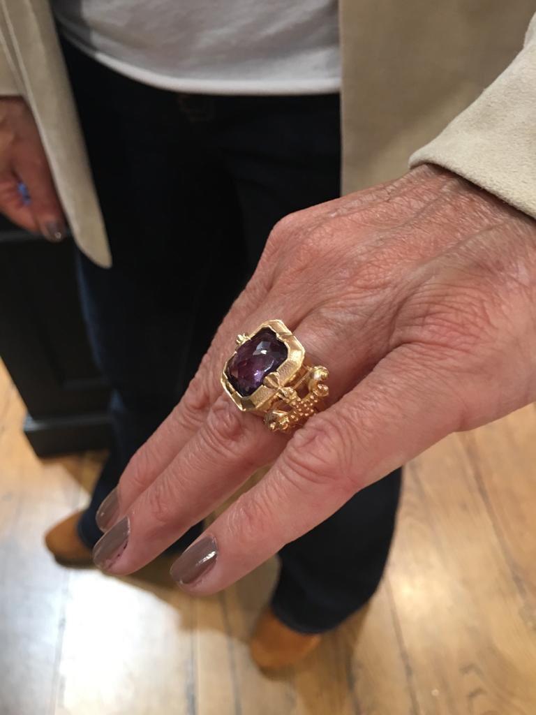Retro Italian Amethyst Gold Bishop's Ring