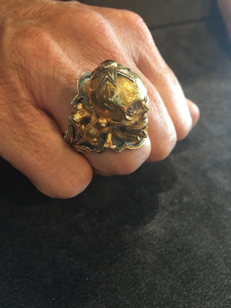 Bernardo Large Gold Silver Diamond Skull Ring 1