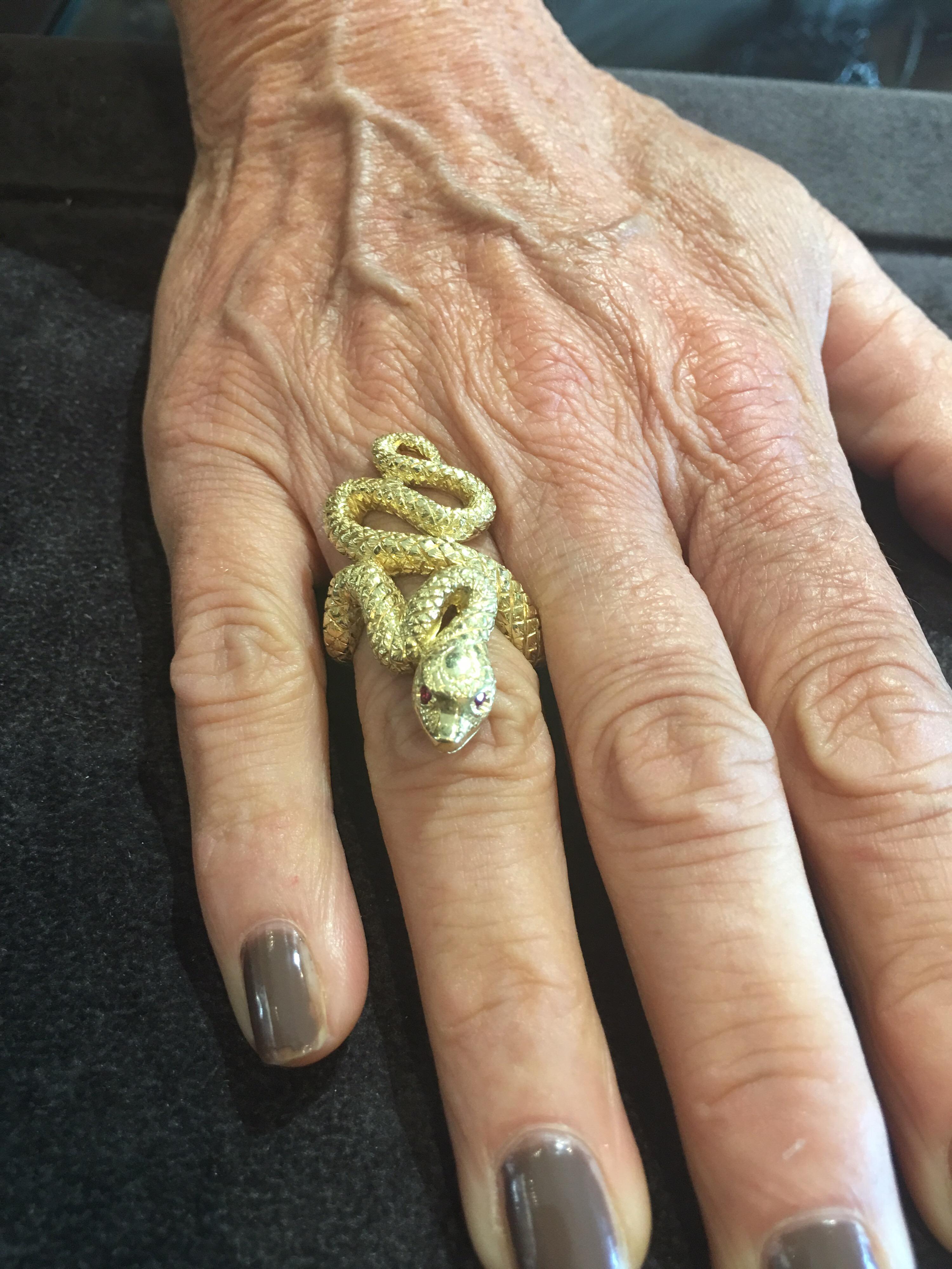 Rubies and 18 Karat Gold Snake Ring 2