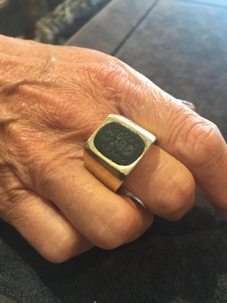 Art Nouveau Men's Gold and Bloodstone Signet Ring