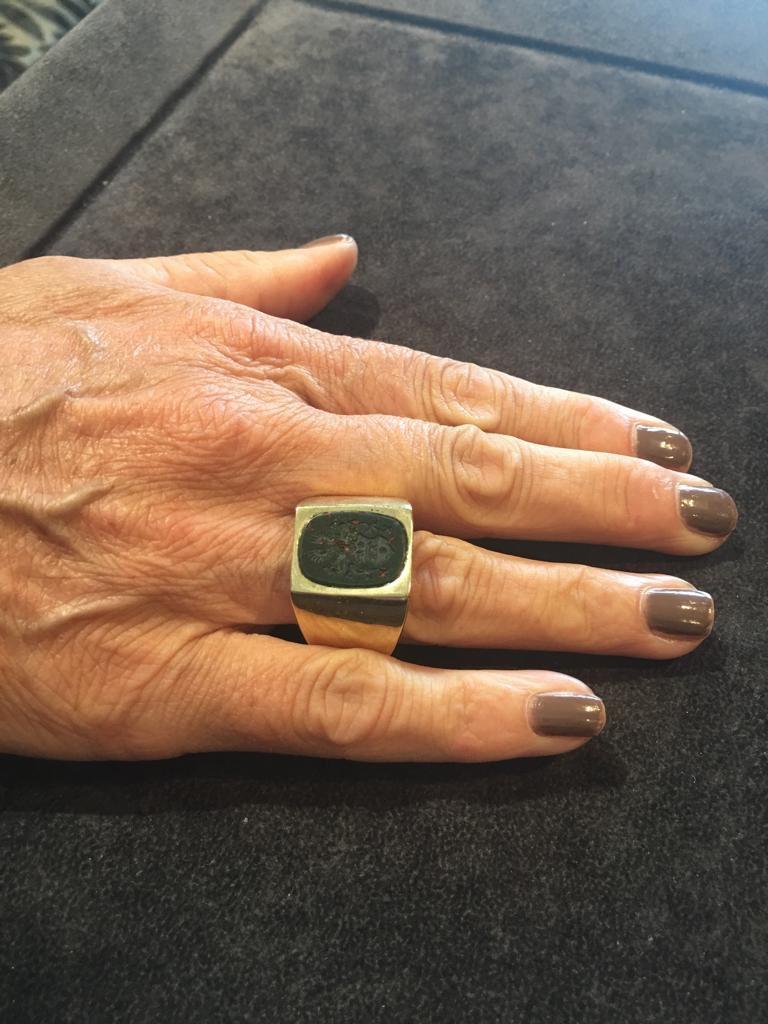 Uncut Men's Gold and Bloodstone Signet Ring