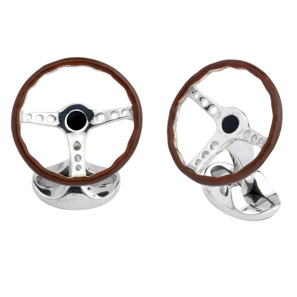 Deakin & Francis Enamel Silver Steering Wheel Cufflinks