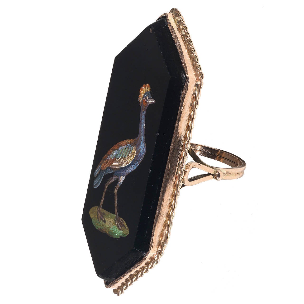 19th Century Italian Gold Micromosaic Bird Ring