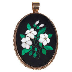 Antique Pietra Dura Gold Flower Pendant