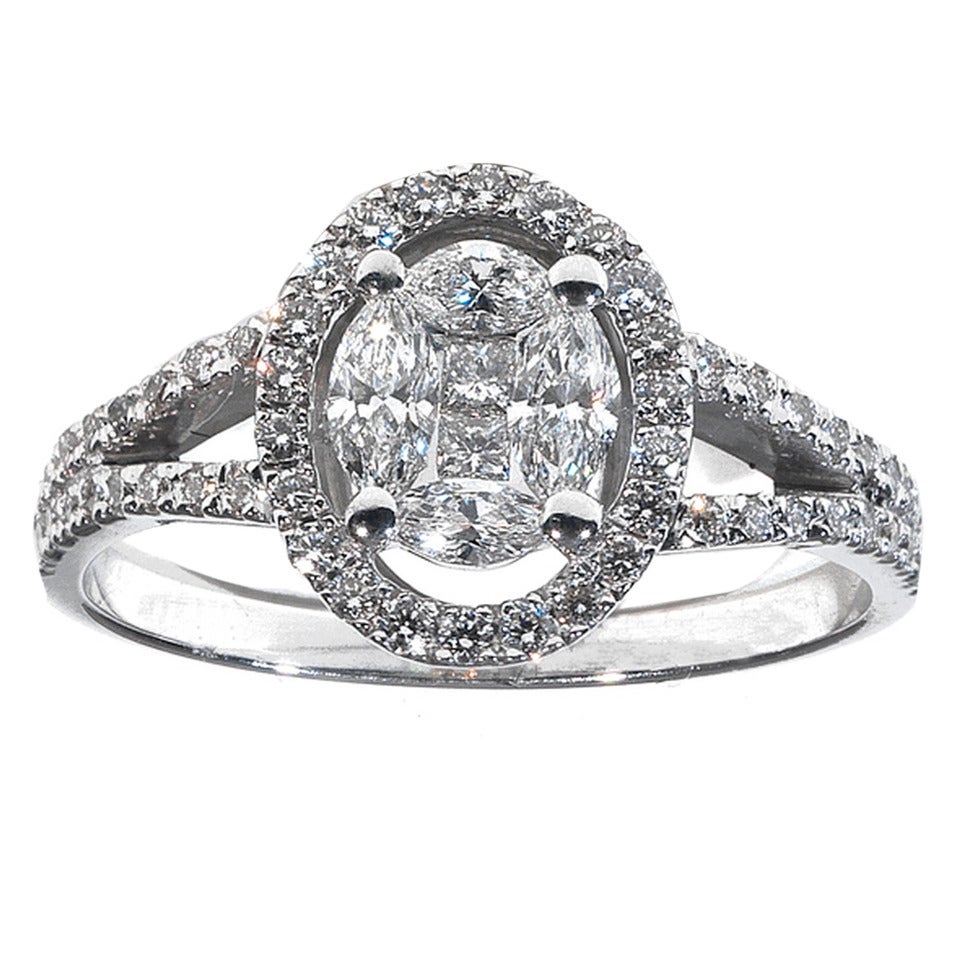 Fancy Cut Diamond Gold Cluster Ring at 1stdibs