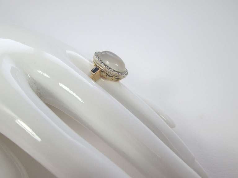 Contemporary Moonstone Sapphire Diamond Gold Ring
