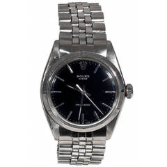 Retro Rolex Stainless Steel Oyster Black Dial Precision Wristwatch Ref 6426