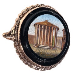 19th Century Gold Italian Micromosaic Temple of Vesta Ring